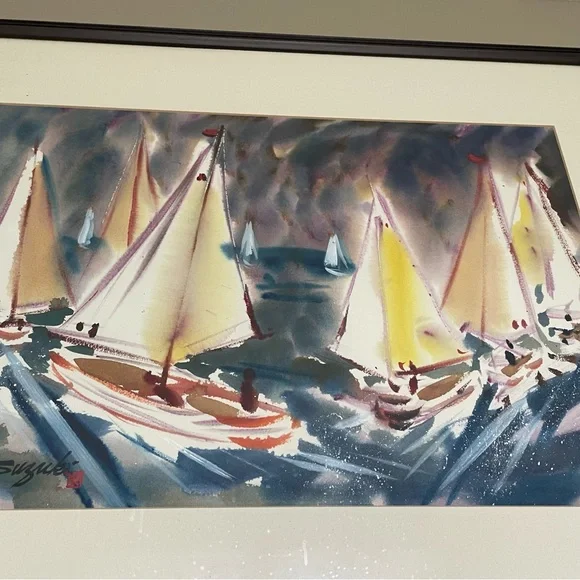 Lewis Suzuki watercolor nautical themedframed